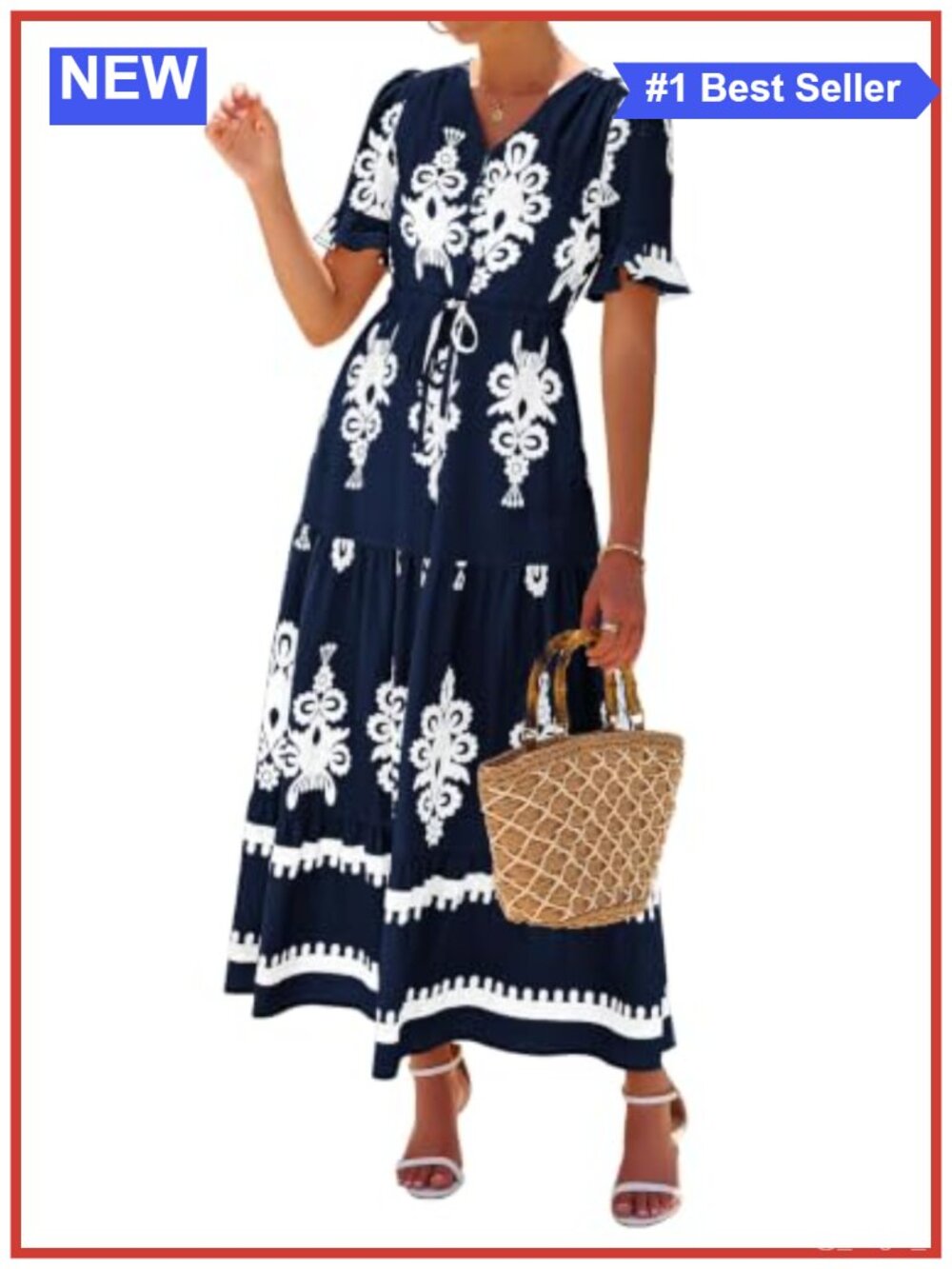 Womens Viscose Polyamide Floral Boho Maxi Dress Short Sleeve V Neck Pockets